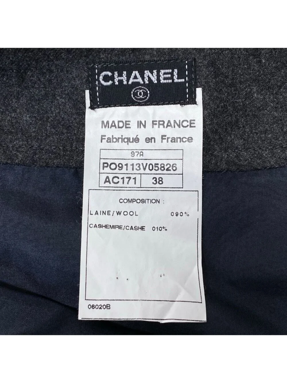 Chanel Pencil Skirt Knee Length CC Logo Belt Design Gray 38